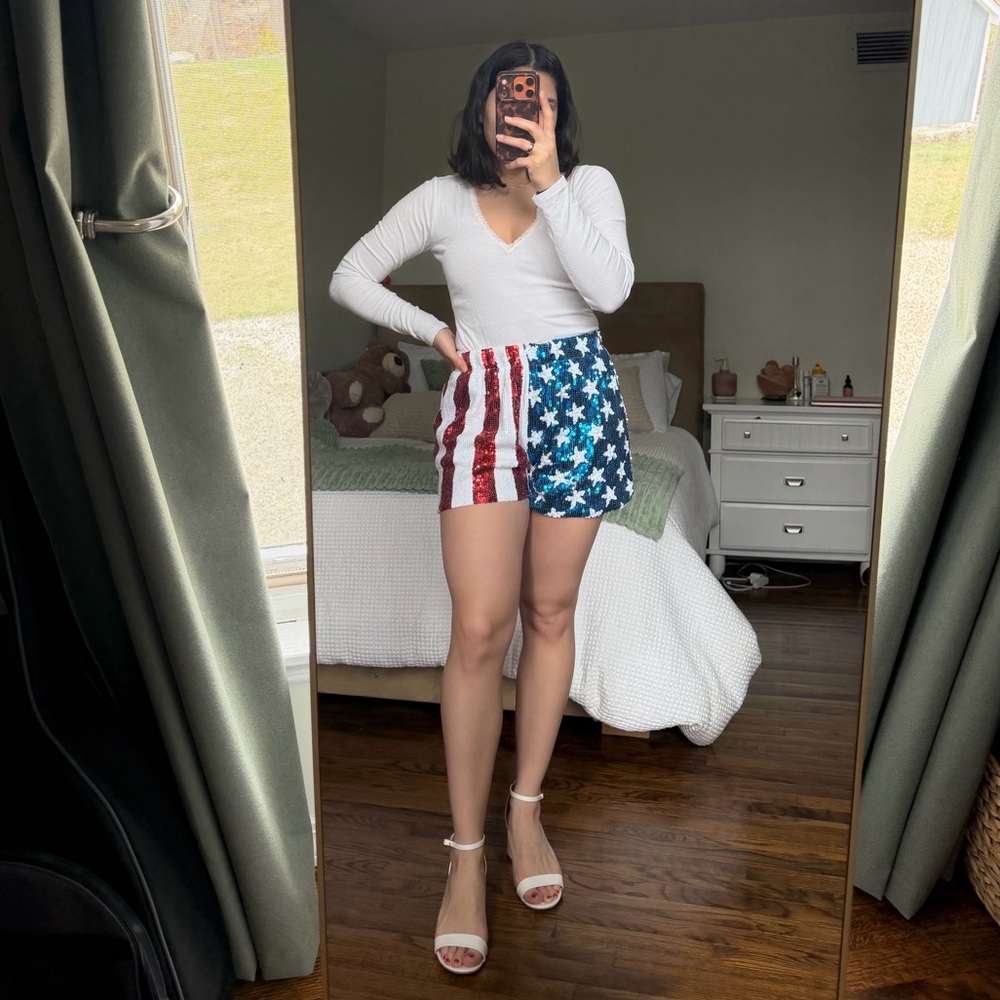 American Flag High-Waisted Shorts
